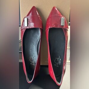 AGL Red Patent Leather Flats with Silver Accent